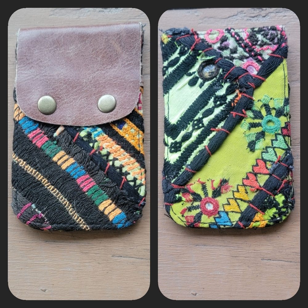 🍄🪬 Free People Boho Embroidered Repurposed vtg banjara hippie Wallet card case